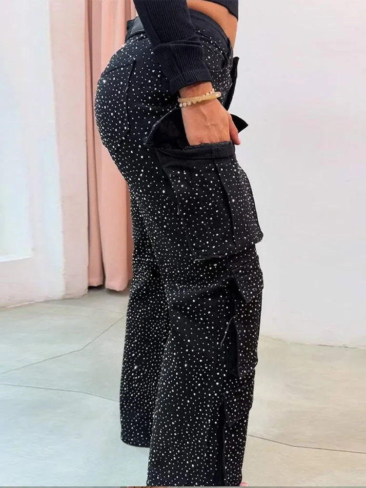 CPSYMYM Bright Drill Women's Work Jeans Chic Multiple Pockets High Waist Button Female Jean  Spring Summer Y2K Lady Streetwear
