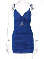 2022 Sexy Spaghetti Strap Bodycon Dress Women Backless Folds Wrap Hip Dresses Female Causal Streetwear Slim Dress Vestidos Robes