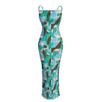 Women's Tie Dye Print Pleated Dress,Summer Spaghetti Strap Bodycon Dress,Vestidos Casual Slimming,Women's clothing