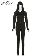 Nibber Sporty Casual 2 Piece Set Women Tracksuit Hooded Zip Crop Tops+Leggings Fitness Soft Stretch Streetwear Activity Suit
