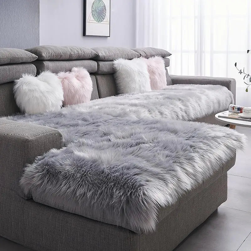 Luxury Faux Sheepskin Carpet Modern Living Room Home Decor Imitation Wool Mat Balcony Window Cushion Kids Bedroom Rug White Gray
