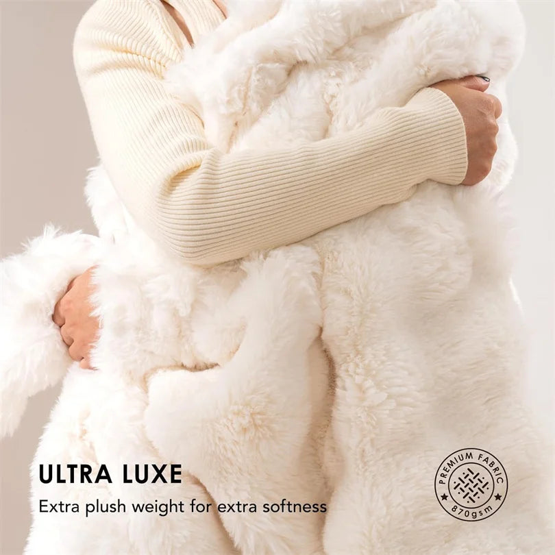 Ultra Soft Luxury Flffy Faux Rabbit Fur Blanket, Thick Winter Warm Throw Blankets, Plush Cozy Bubble Fleece Blankets Home Decor
