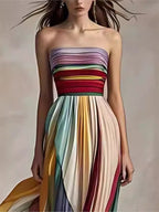 Women's Summer Printing Patchwork Maxi Dress Sleeveless Fashion Holiday Party Dresses Elegant Strapless Ladies Dress Vestidos