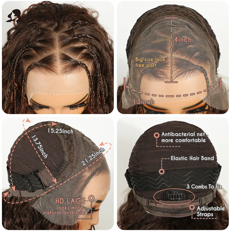 Noble Synthetic Lace Frontal Wig Twist Braided Wigs 13X4 Box Braided Lace Wig For Black Women Faux Locs Wig Goddess Braids Wigs