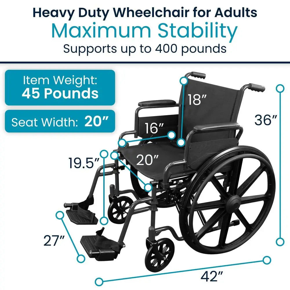 Bariatric Wheelchair for Adults Supports 400 lbs Foldable, Heavy Duty, Manual amp Transport Wheel Chair Portable Senior Drive T Main image
