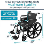 Bariatric Wheelchair for Adults Supports 400 lbs Foldable, Heavy Duty, Manual amp Transport Wheel Chair Portable Senior Drive T