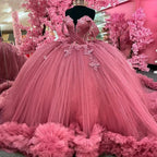 Customized Elegant Pink Quinceanera Dress Ball Gown Beads Applique Corset Pageant Sweet 15 Party Tiered Ruffle Prom Party Dress