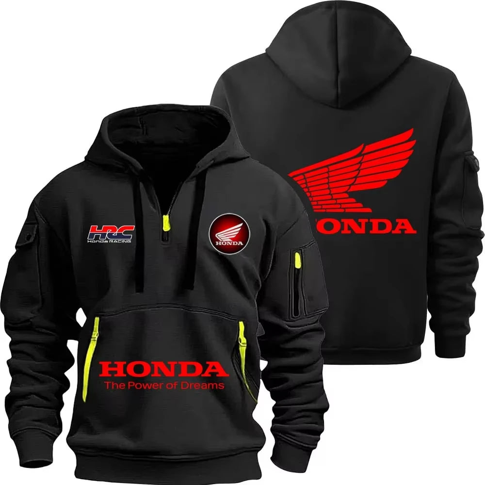 Honda zipper hoodie outdoor sports enthusiasts 2025 new men and women fashion half zipper pocket spring and autumn hoodie Main image