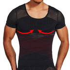 Mens Mesh Body Shaper Short Sleeve Compression Shirts Belly Slimming Undershirt Workout Abs Abdomen Tummy Control Tops Shapewear