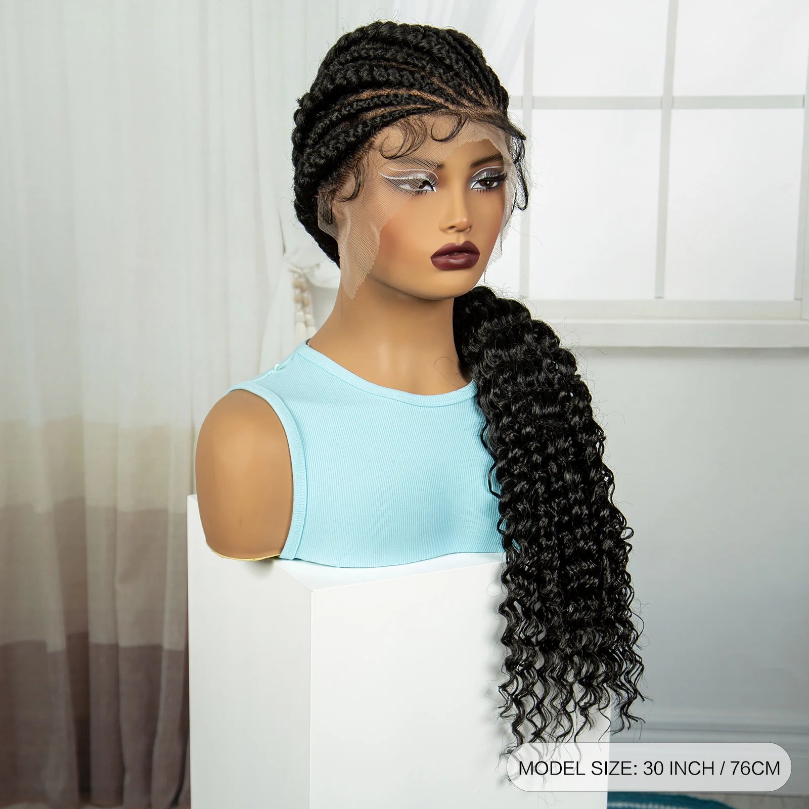 Handmade Cornrow Braided Wigs 30inch Synthetic Full Lace Kontless Braids Wigs Lace Frontal Box Braided Lace Wigs for Black Women