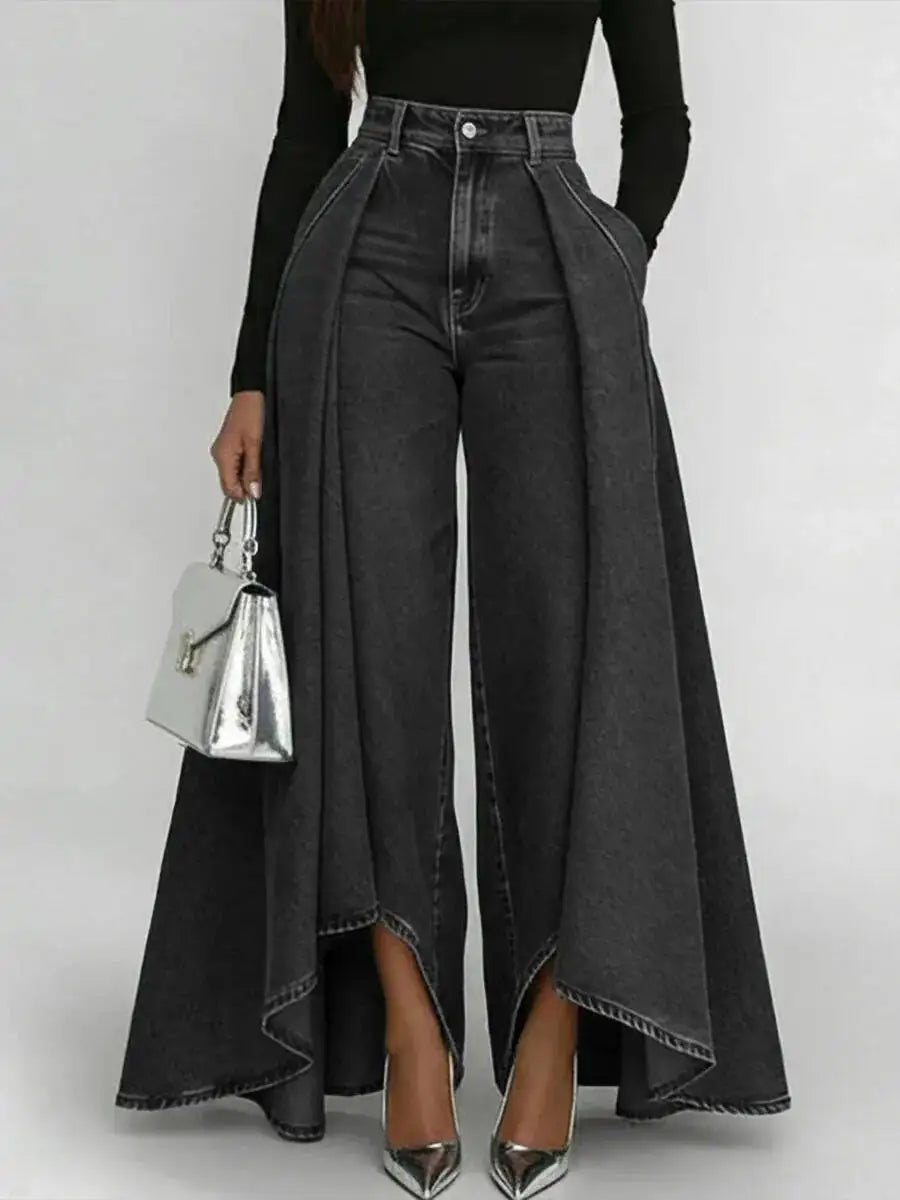 SHENGPALAE European And American Style Loose Solid Color Printed Button Straight Leg Jeans For Women 2026 Spring New 05E01378
