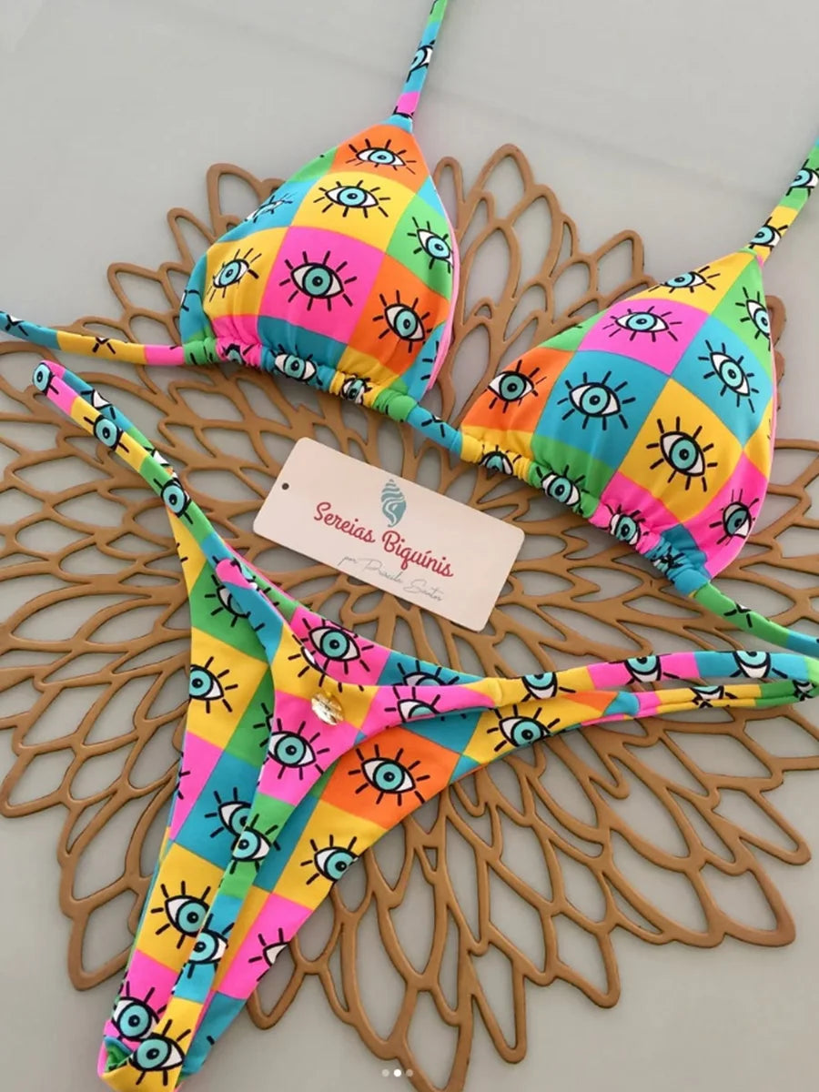 2025 New Sexy Retro Prints Brazilian Mciro Bikini Women Swimsuits Lace-up Swimwear Backless Biquini Swimsuits Beachwear