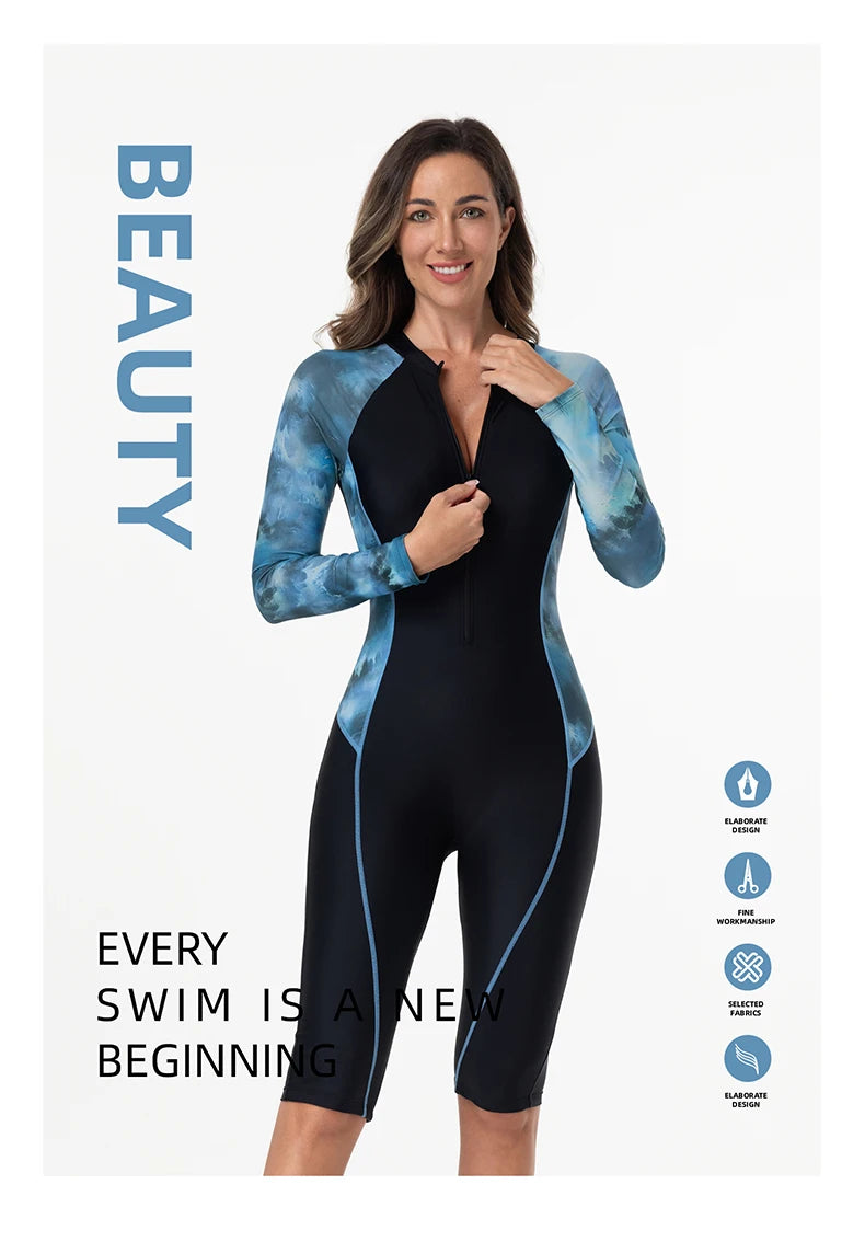 Women Swimsuit With Sleeve Female One-Piece Bathing Suit Summer Beachwear Swimming Costume Woman Full Swimwear Surfing Suit