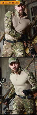 Softair Outdoor Long Sleeve Tactical Shirts Combat Shirt 1/4 Zipper Ripstop Wear-resisting Camo Airsoft T Shirts Men Clothing