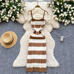 2025 & 2026 Lady New Stripes Ins Fashion Sexy Package Hips Bodycon Dress  Summer Knitted Spaghetti Straps Outfits Maxi Long Women Dress
