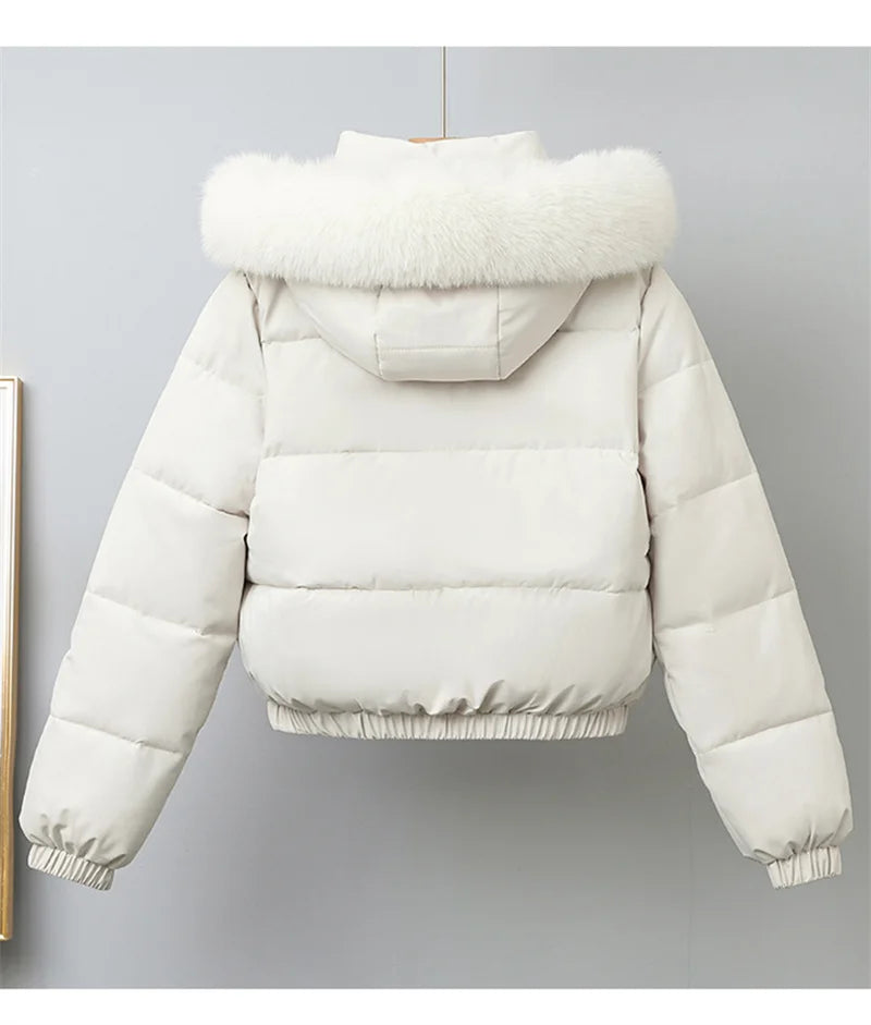 Winter Short Parkas Women's Cotton-padded Clothes Add Velvet Thicken Outerwear Fur Collar Removable Hooded Coats Warm Jackets