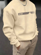 Men's autumn and winter fashionable casual loose futune letter graphic printed long sleeved round neck sweatshirt