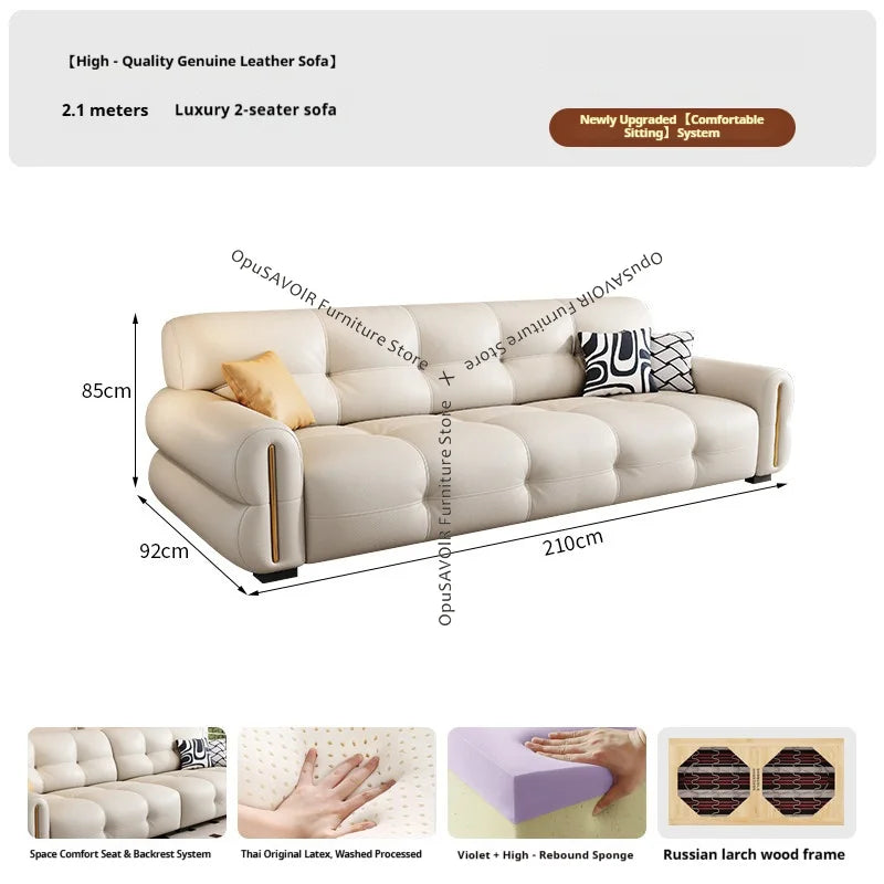 Italian Minimalist Sofa Modern Luxury Living Room Couch Straight Sofa Set Persons Genuine Leather Upholstered Furniture JT40