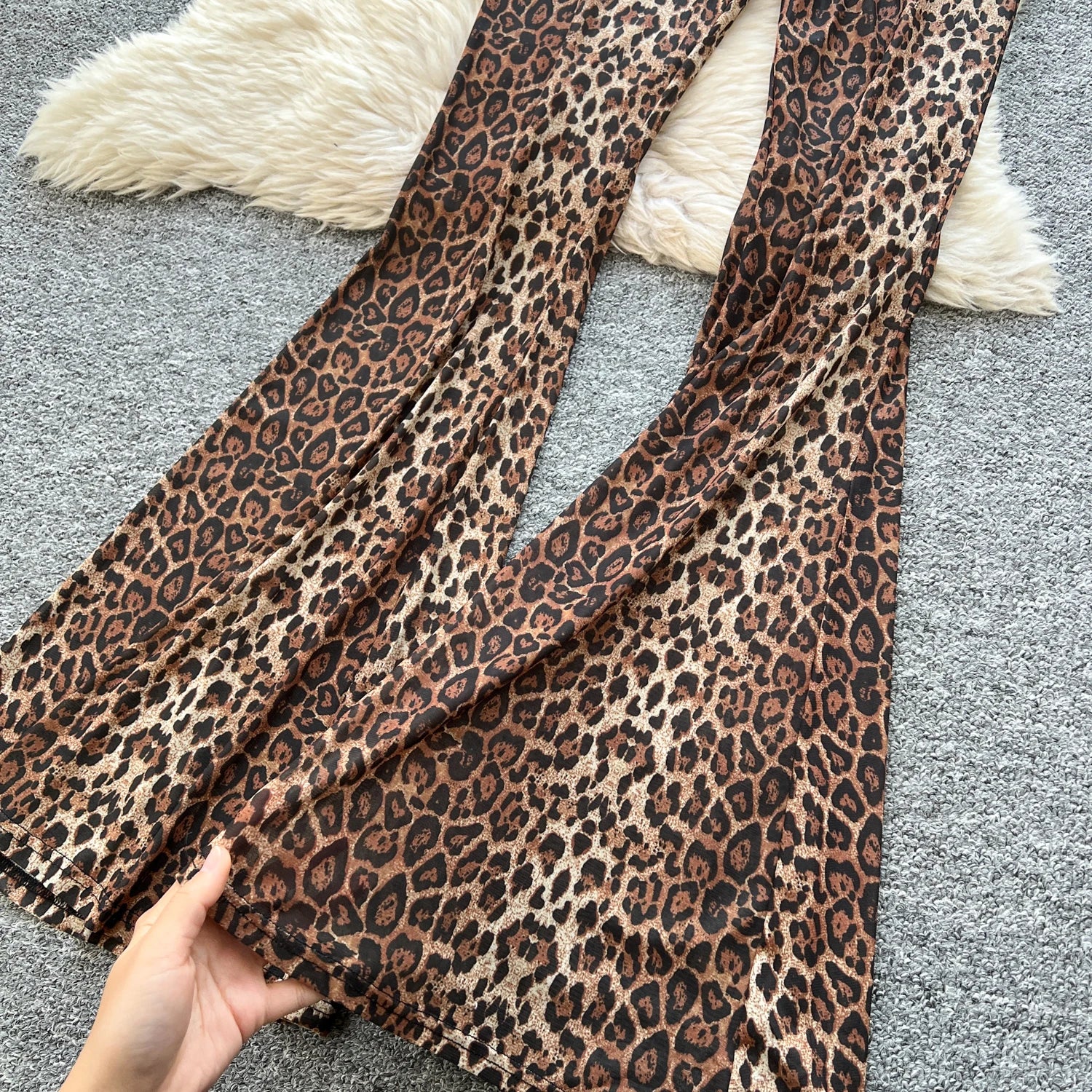 SINGREINY 2026 Newest Leopard 2pcs Suits Women Sexy Strap Tops+Elastic Waist Flared Pants American Ins Fashion Hotsweet Sets