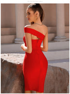 Bandage Dress Women Elegant Black One Shoulder Strapless Celebrity Runway Party Dress White Blue Split Party Pink Evening Dresse