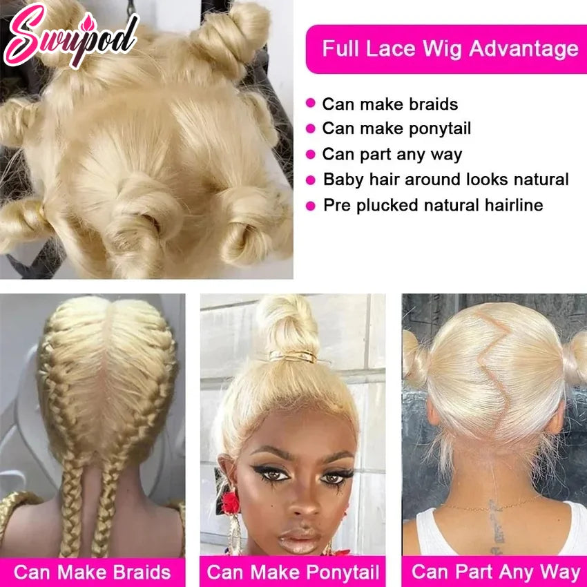 Full Wig Human Hair 250 Density 613 Blonde Preplucked Straight Full Human Hair Wig Real Glueless Hd Lace Frontwig