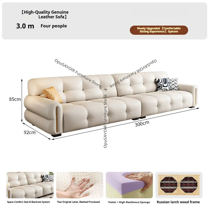 Italian Minimalist Sofa Modern Luxury Living Room Couch Straight Sofa Set Persons Genuine Leather Upholstered Furniture JT40