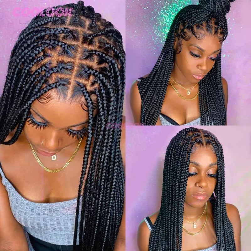 36" Cornrow Braids Lace Wigs Synthetic Full Lace Braided Wigs For Women Knotless Box Braid Wig Braid African Braided Wigs