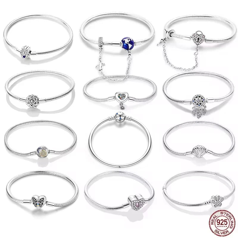 Bracelet Silver 925 Original 17-20CM Star Moon Sun Four Leaf Clover Green Zircon Bracelets Fit DIY Charms Birthday Jewelry Gifts Main image