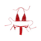 Womens Brazilian Micro Bikini Swimsuit Biquini Set Lacing Non-Padded Triangle Cup Bra Top with G-String Metallic Shiny Swimwear