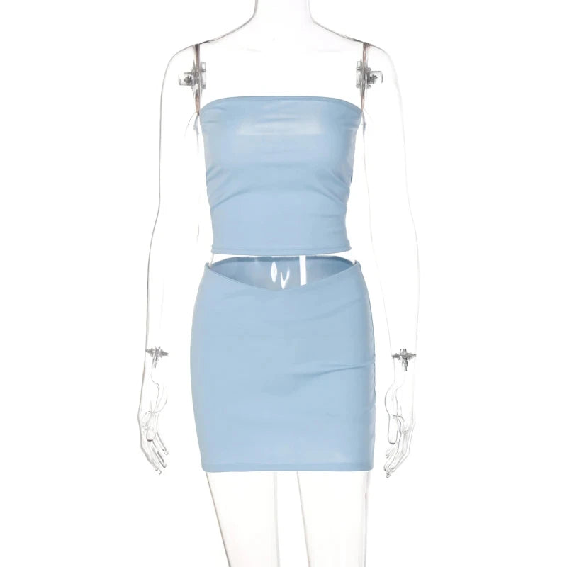 Dulzura Women 2026 Spring Tube Tops Mini Skirts Party Club Two Piece Matching Sets Vacation Outfits Wholesale Items For Business