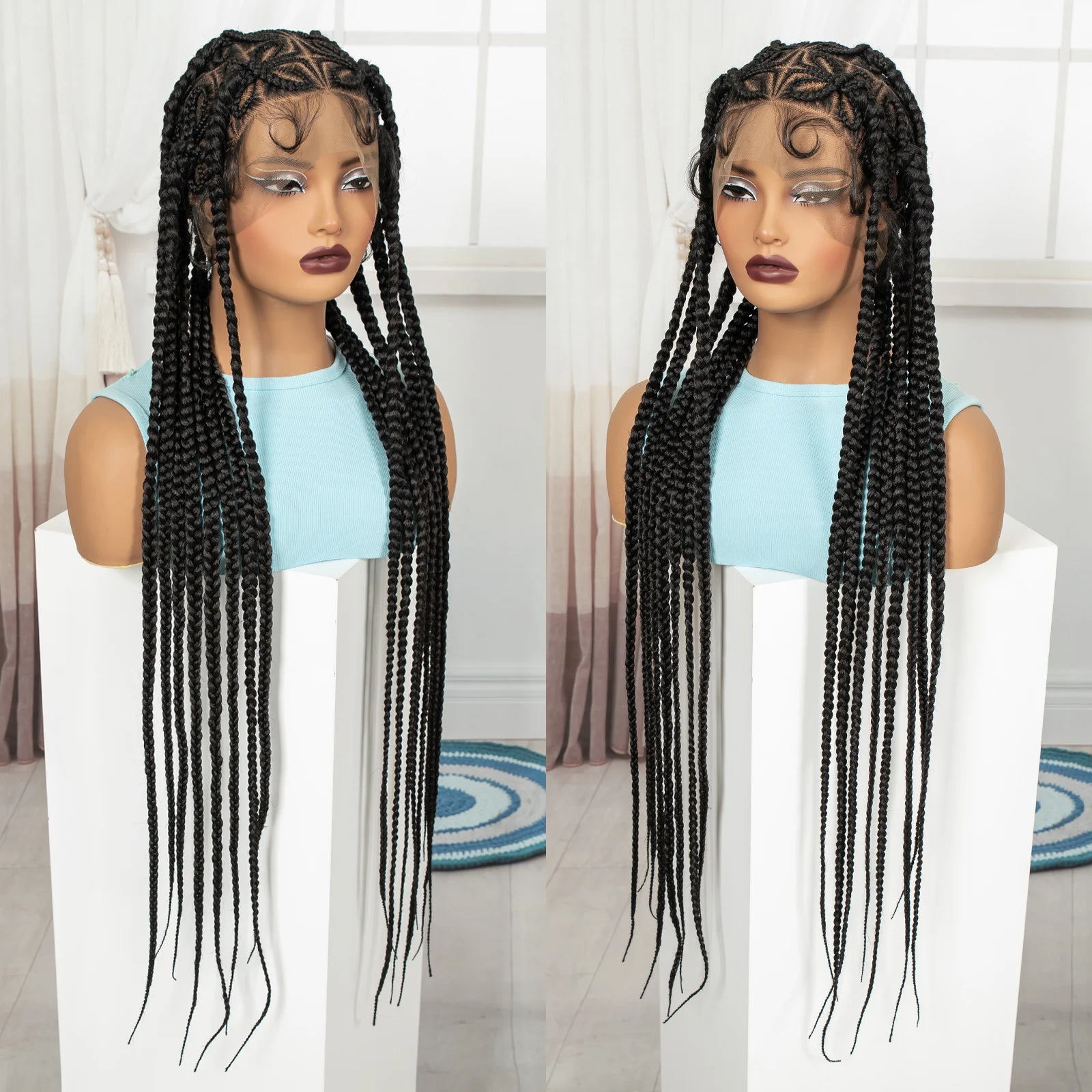 36in Full Lace Cornrow Braided Wigs Synthetic Natural Braiding Hair Wigs Box Braided Lace Wigs with Baby Hair for Black Women