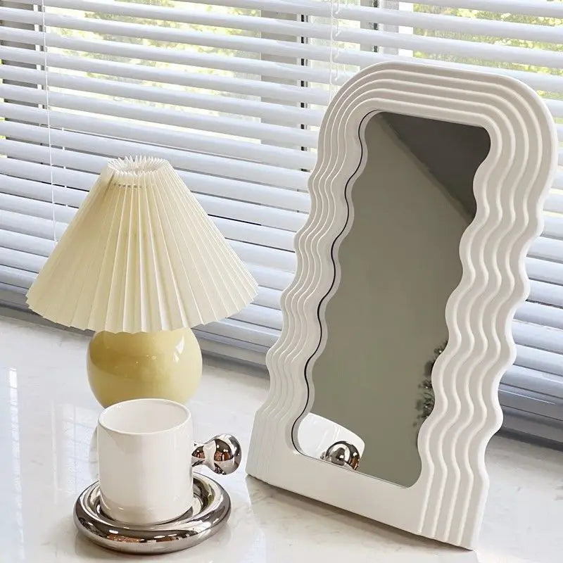 Morden Wave Mirror Medieval Irregular Wave Mirror Desktop Makeup Mirror Desktop Ornament Living Room Bedroom Decorative