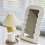 Morden Wave Mirror Medieval Irregular Wave Mirror Desktop Makeup Mirror Desktop Ornament Living Room Bedroom Decorative