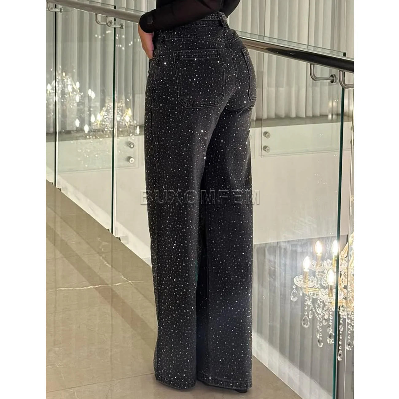 Women's Wide Leg Loose Jeans Drilled Straight Leg Pants 2026 Stylish Baggy Trousers Ladies Fashion Y2K Streetwear Outfit Bottoms