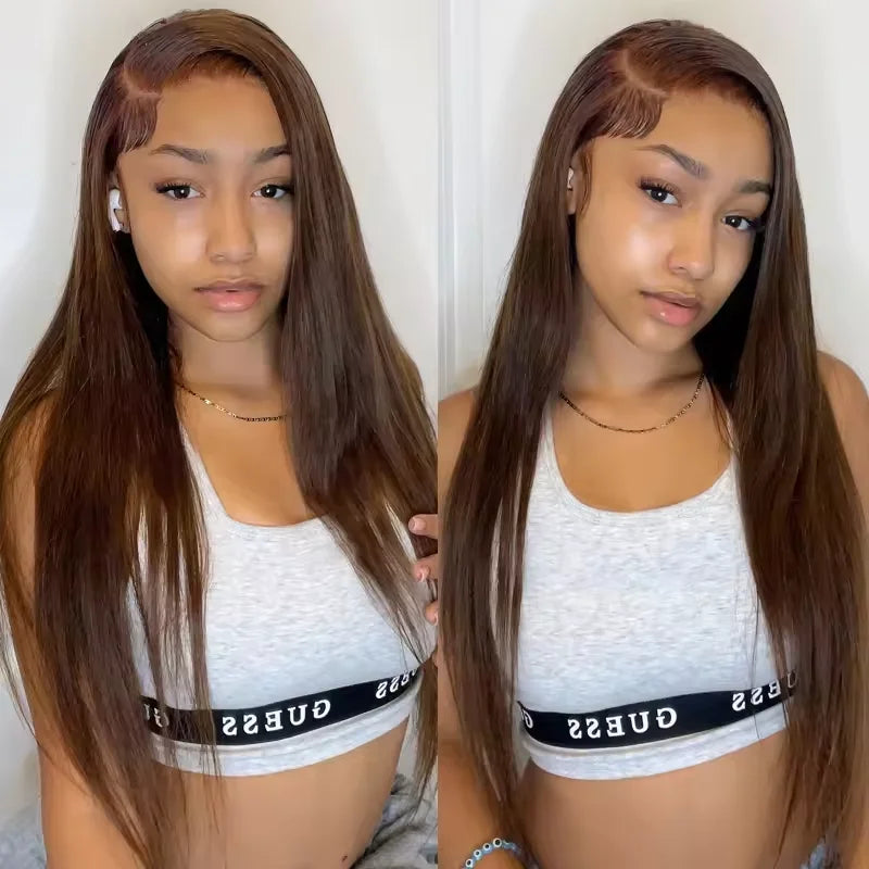 13x6 HD Transparent Lace Front Wigs #4 brown chocolate straight human hair 36 Inches   200 Density Brazilian Human Hair For Wome Secondary image