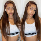 13x6 HD Transparent Lace Front Wigs #4 brown chocolate straight human hair 36 Inches   200 Density Brazilian Human Hair For Wome