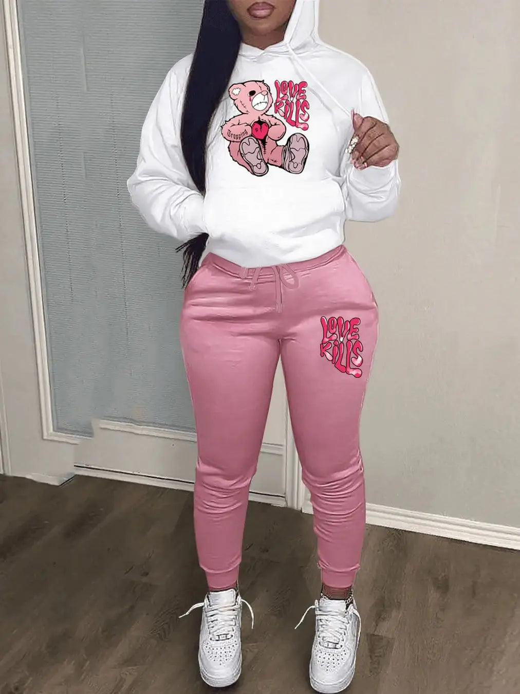 Women's Hoodies Sets Pants Suit 2 Piece Outfits 2025 New Letter Print Bear Aesthetics Sweatshirt and Sweatpants Womens Tracksuit Main image