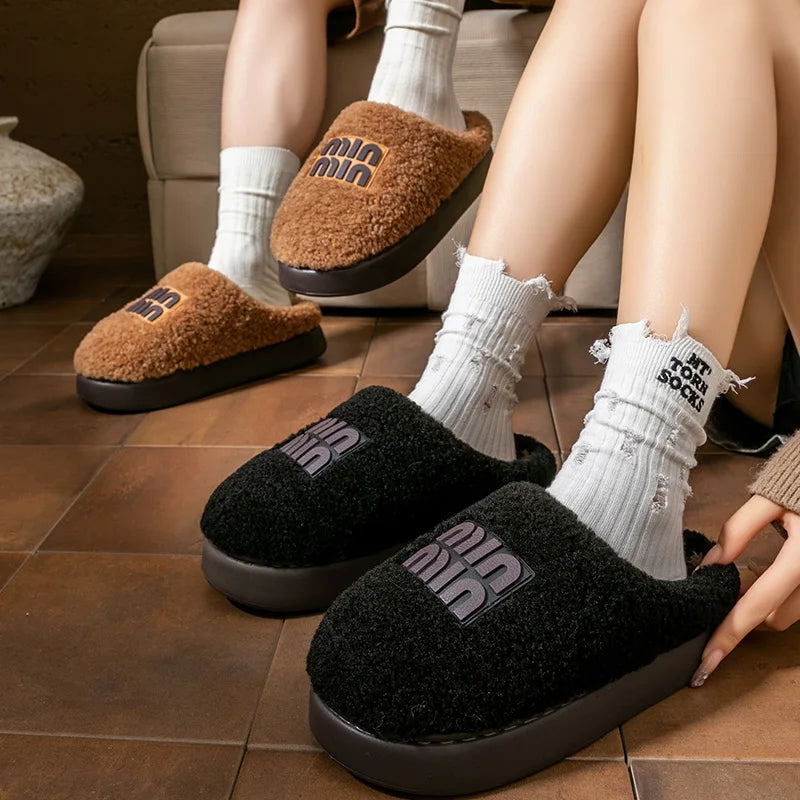 New plush cotton slippers for women, autumn and winter indoor thick sole with plush anti slip slippers, thickened cotton slipper Secondary image
