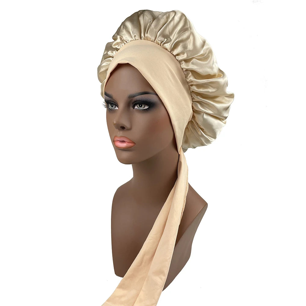 Large Bonnet Women Big Size Satin Bonnet Sleeping Night Women Cap Bonnet Hat Satin Cheveux Nuit Silk Bonnets for Women