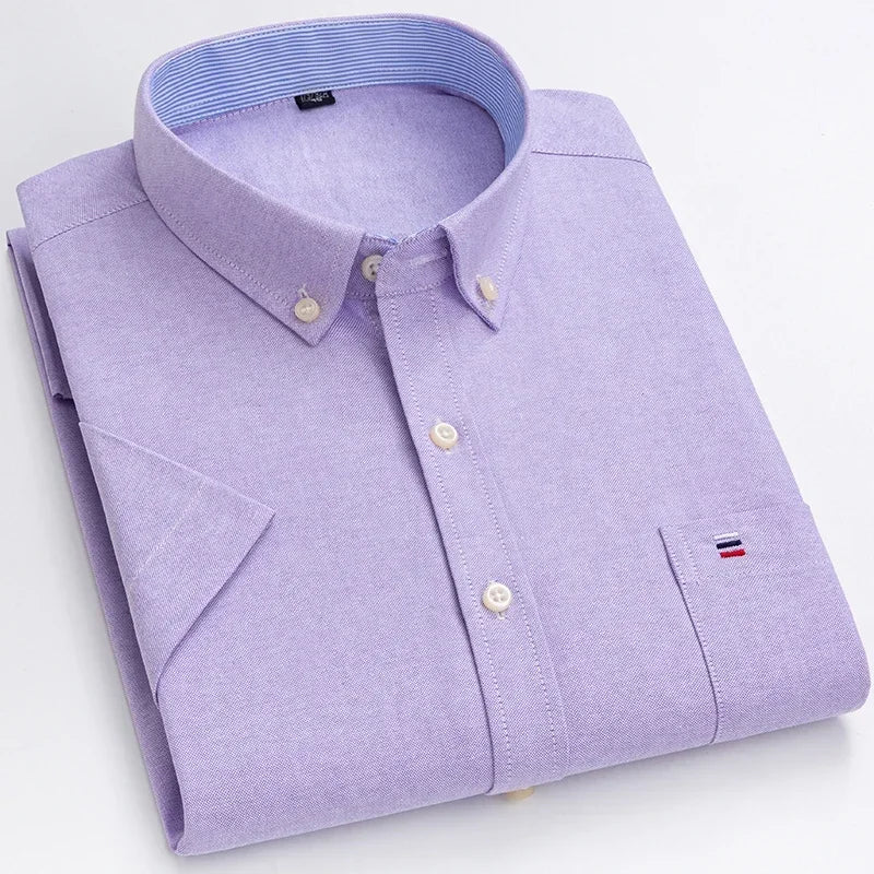 Plus size 7XL100%cotton oxford summer Casual Short sleeve shirts for men soft slim fit formal plain shirt white plaid clothes Secondary image