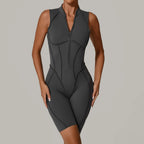 Seamless Yoga Jumpsuits Sports Fitness Zipper Hip-lifting Short-sleeved Backless Dance Workout Gym Shorts Bodysuits for Women