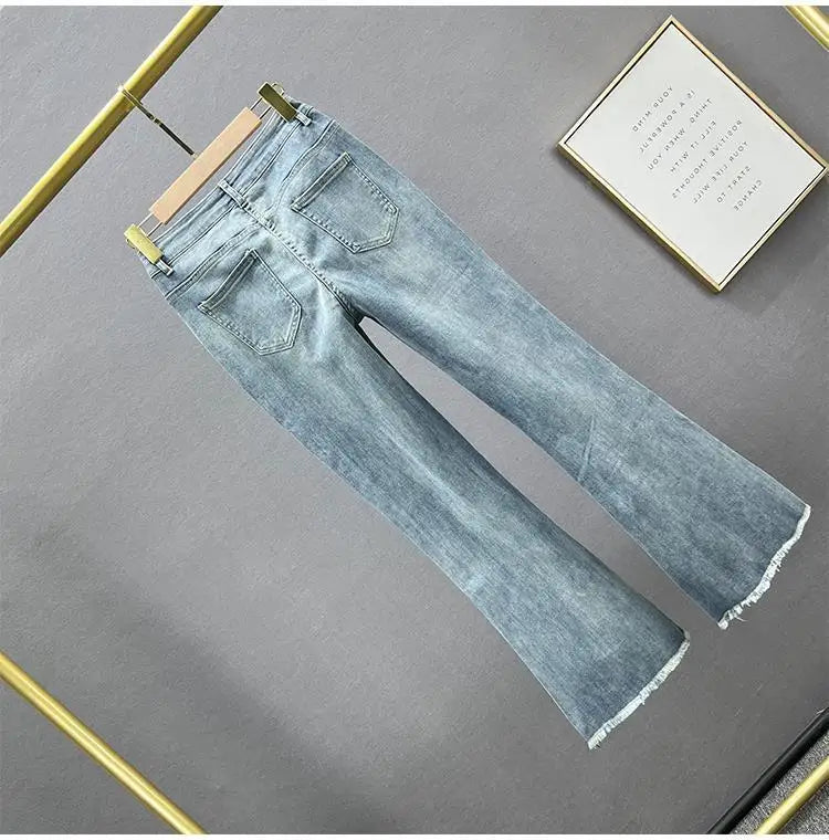 Y2k Jeans Trend Spring Summer Fashion All-match Lace Splicing Denim Straight Pants Blue Jeans for Women Streetwear Wide Leg New