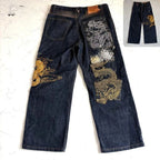 American Japanese Retro Selvedge Jeans Man Y2K High-end Brand Natural Indigo Dip Dyeing Harajuku Mopping Pants