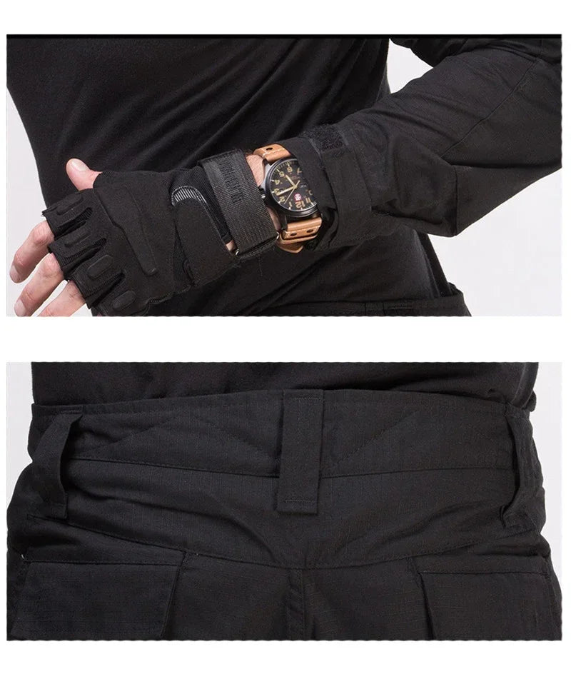 Camo Tactical Sets Outdoor Long Sleeve Wear-resisting T Shirts+Multi-pocket Tactic Cargo Pants Suit Training Workwear Combat Set