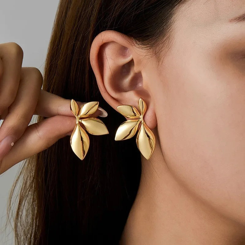Stainless Steel Leaf Shaped Floral Stud Earrings for Women Girls Trendy Fashion Jewelry High Quality Dainty Elegant Gift Ideas Main image