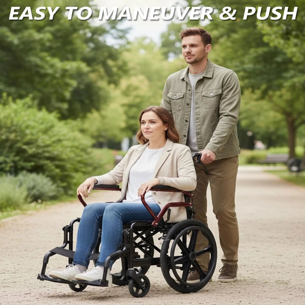 Lightweight Travel Wheelchair Foldable Compact Hand Push Wheelchair for Easy Storage in Car Trunk Airplane Suitable for Adult