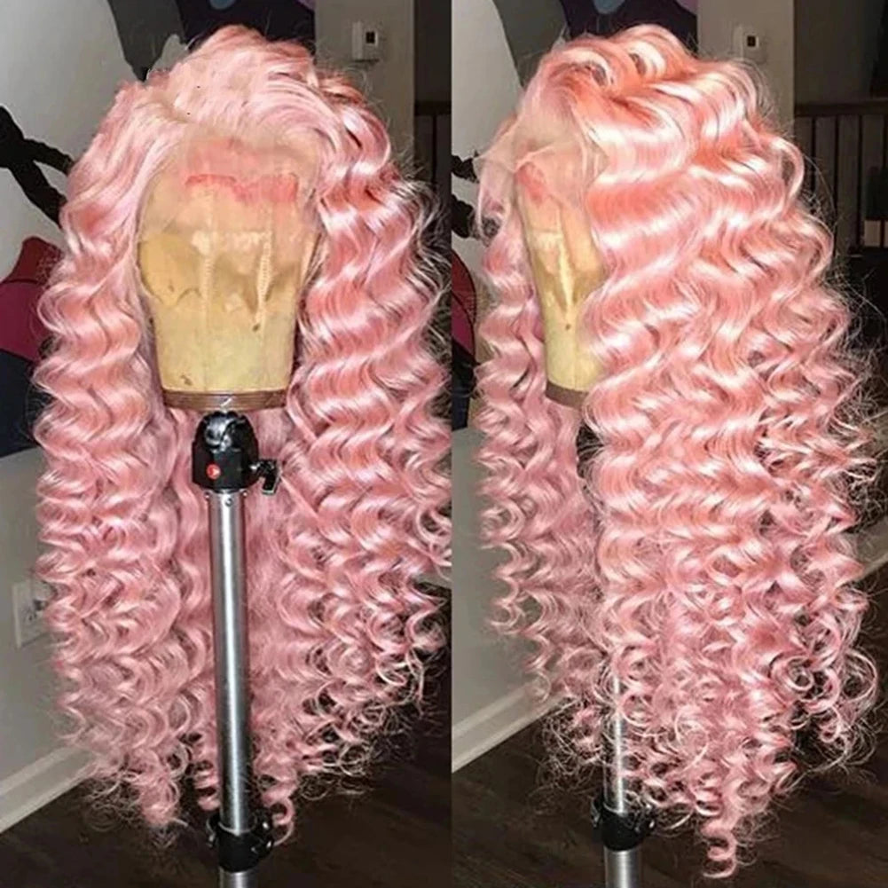 Charisma Synthetic Lace Front Wigs For Women Long Curly Lace Front Wig Natural Hairline Pre Plucked Pink Grey Wig Cosplay
