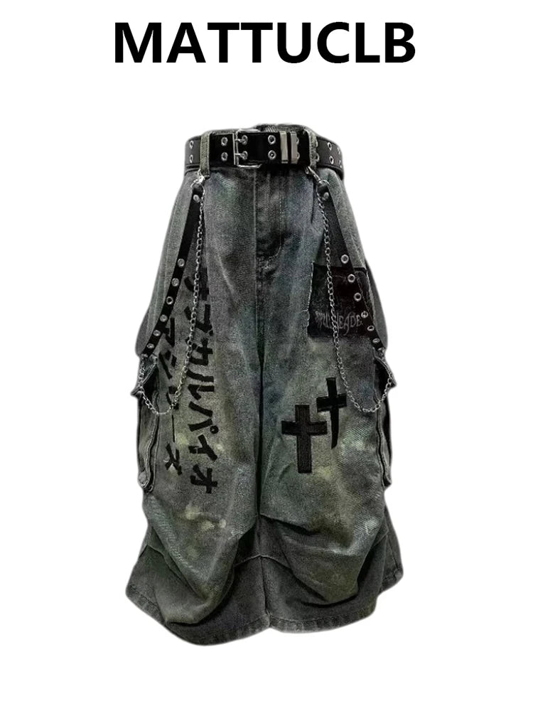 Summer Women Goblin Core Cross Denim Jorts Shorts Y2k Calf-Length Jean Pants Trashy Y2K Abi Japanese Cyber Punk Grunge Unisex Main image