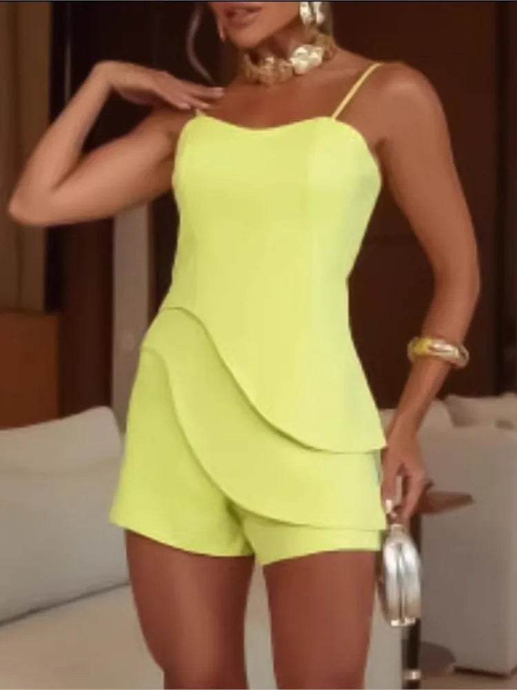 Women Sexy Backless Spaghetti Strap Jumpsuits Summer Casual Sleeveless High Waist Shorts Rompers Elegant Solid Slim Playsuits