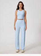 New Women Sportswear Yoga Set Sport Suit Gym Workout Clothes Gym Vest Crop Top High Waist Straight leg Pants Fitness Sports Wear